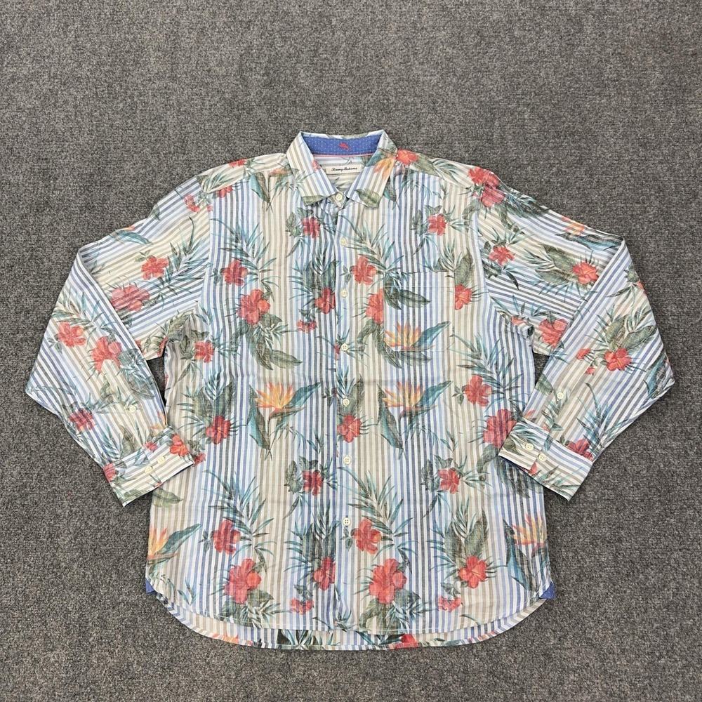 Tommy Bahama Shirt Mens L Multicolor Floral Long Sleeve Button Front Hawaiian
